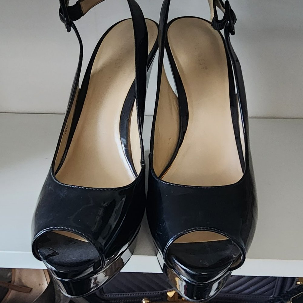 Nine West Black Wedge Platform, Wedge, Heels Size 10 Patent